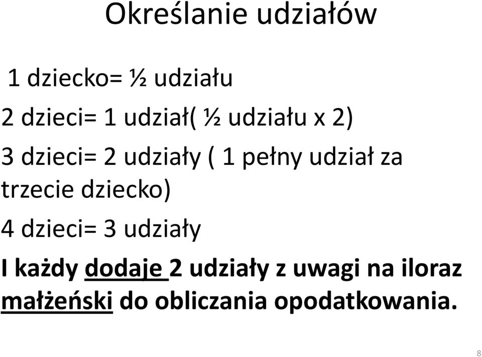 udział za trzecie dziecko) 4 dzieci= 3 udziały I każdy