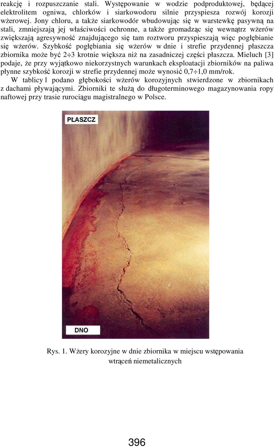 roztworu przyspieszają więc pogłębianie się wŝerów. Szybkość pogłębiania się wŝerów w dnie i strefie przydennej płaszcza zbiornika moŝe być 2 3 krotnie większa niŝ na zasadniczej części płaszcza.