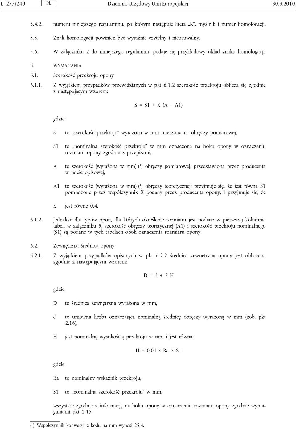 Szerokość przekroju opony 6.1.