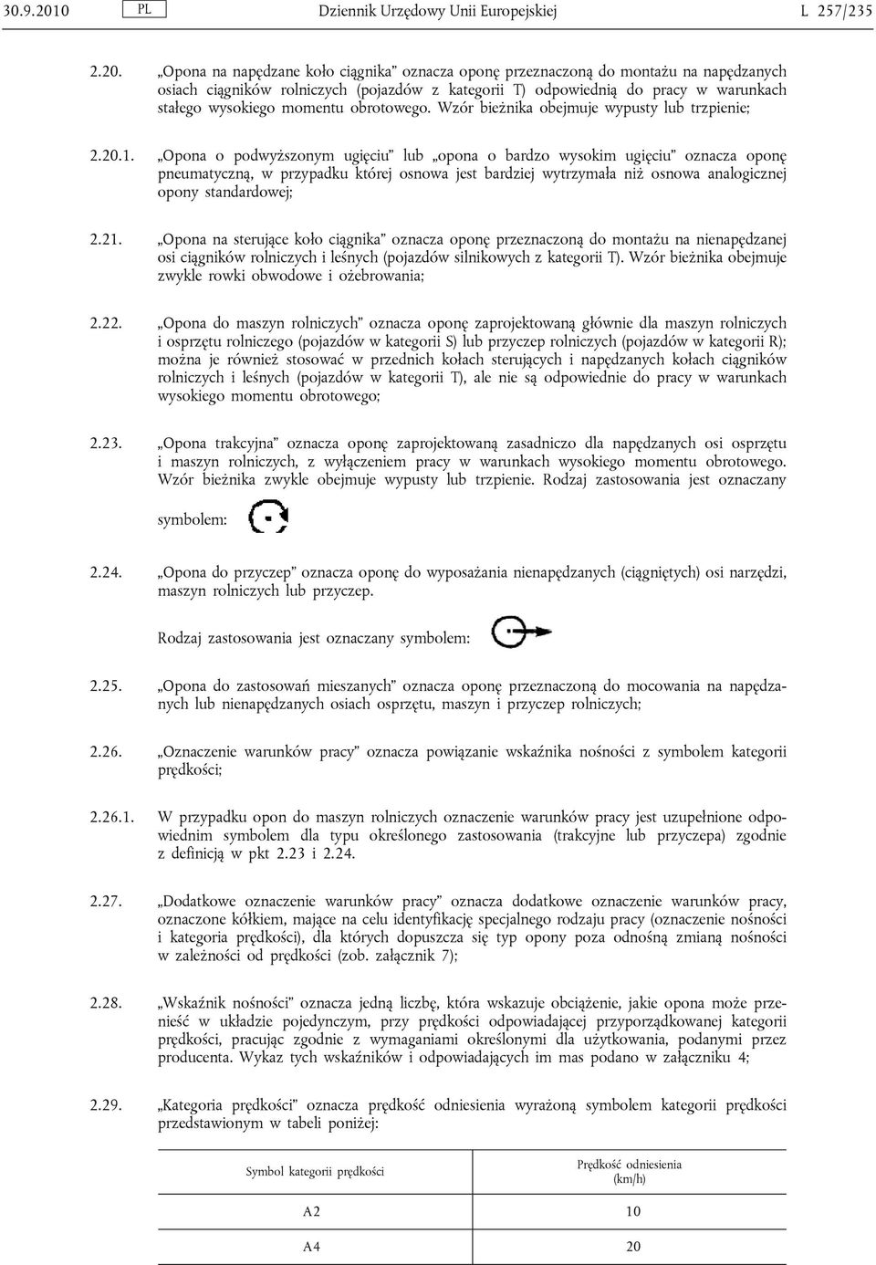 Opona na napędzane koło ciągnika oznacza oponę przeznaczoną do montażu na napędzanych osiach ciągników rolniczych (pojazdów z kategorii T) odpowiednią do pracy w warunkach stałego wysokiego momentu