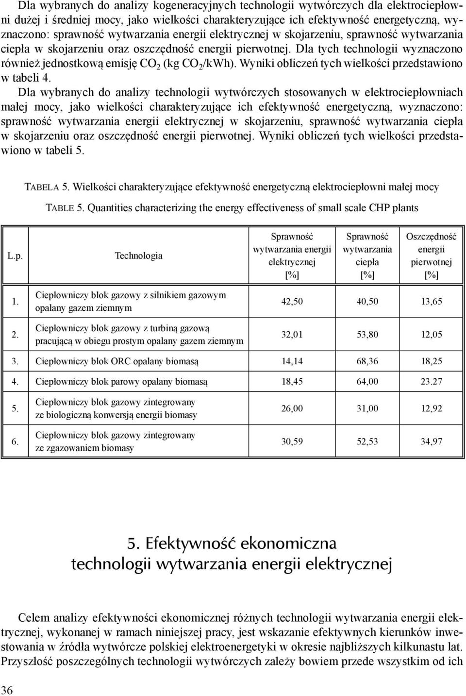 Dla tych technologii wyznaczono również jednostkową emisję CO 2 (kg CO 2 /kwh). Wyniki obliczeń tych wielkości przedstawiono w tabeli 4.