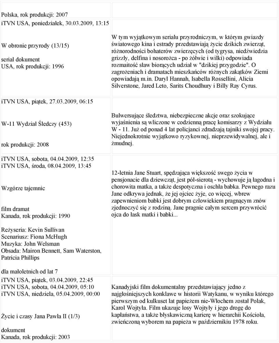 zwierząt, różnorodności bohaterów zwierzęcych (od tygrysa, niedźwiedzia grizzly, delfina i nosorożca - po żółwie i wilki) odpowiada rozmaitość sław biorących udział w "dzikiej przygodzie".