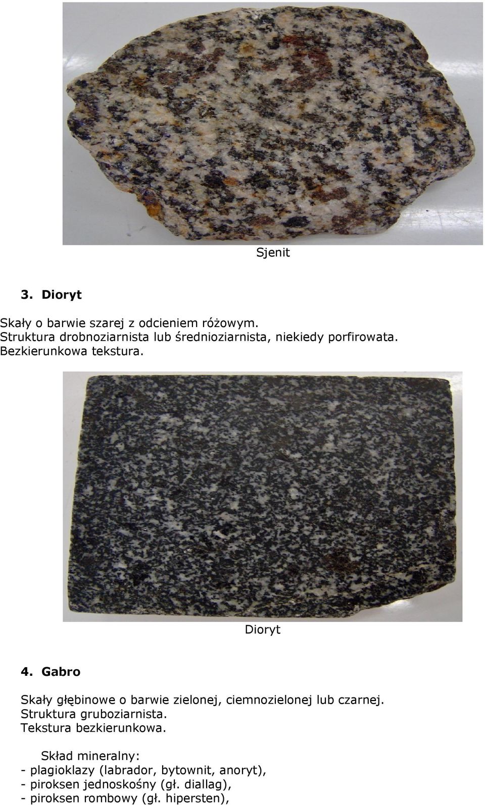 Gabro Skały głębinowe o barwie zielonej, ciemnozielonej lub czarnej. Struktura gruboziarnista.