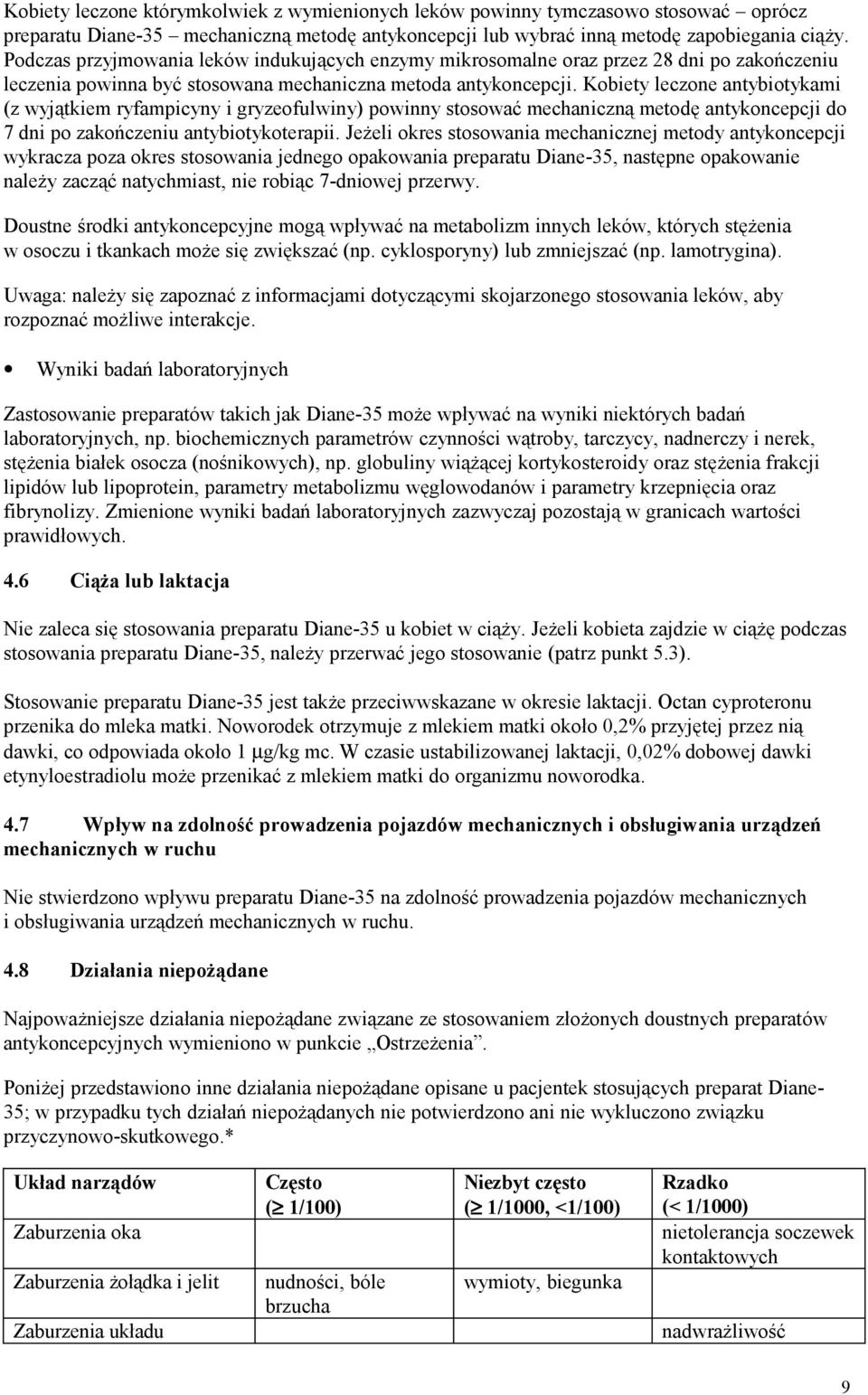 Kobiety leczone antybiotykami (z wyjątkiem ryfampicyny i gryzeofulwiny) powinny stosować mechaniczną metodę antykoncepcji do 7 dni po zakończeniu antybiotykoterapii.