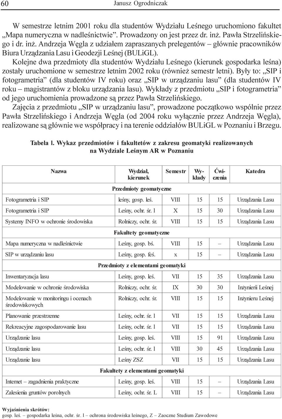 Kolejne dwa przedmioty dla studentów Wydzia³u Leœnego (kierunek gospodarka leœna) zosta³y uruchomione w semestrze letnim 2002 roku (równie semestr letni).