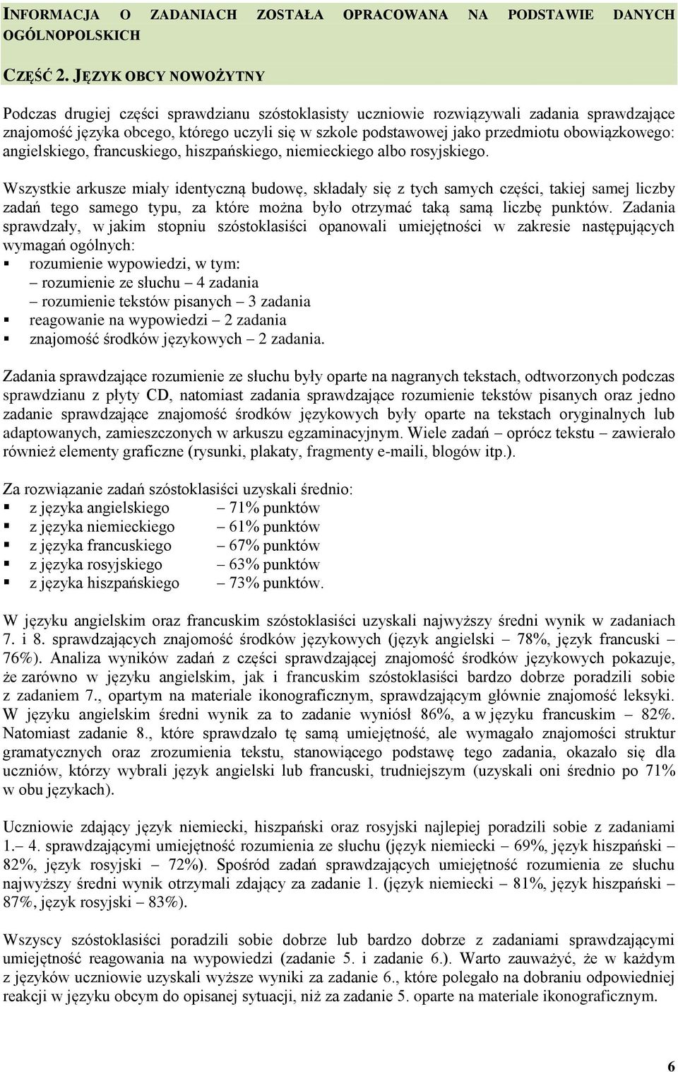 obowiązkowego: angielskiego, francuskiego, hiszpańskiego, niemieckiego albo rosyjskiego.