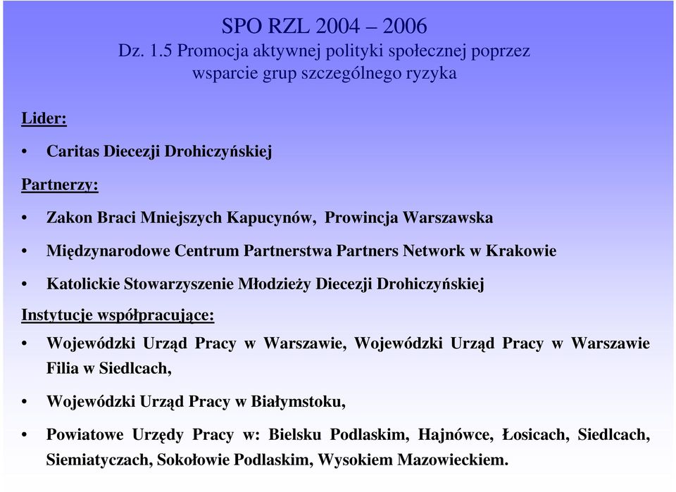 Kapucynów, Prowincja Warszawska Międzynarodowe Centrum Partnerstwa Partners Network w Krakowie Katolickie Stowarzyszenie MłodzieŜy Diecezji Drohiczyńskiej