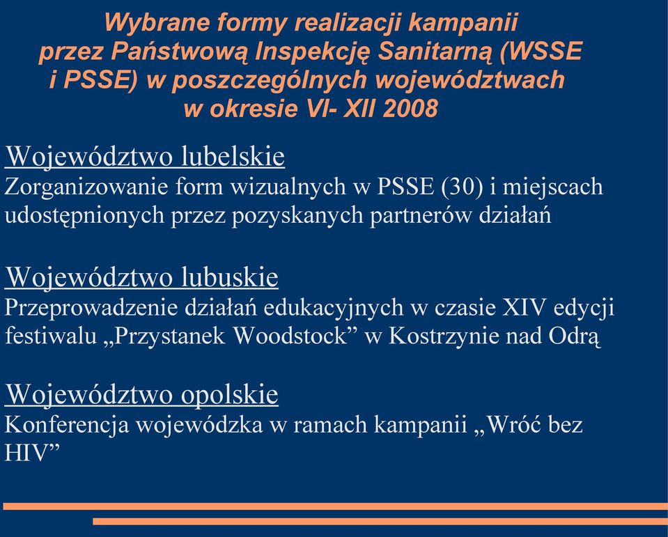 przez pozyskanych partnerów działań Województwo lubuskie Przeprowadzenie działań edukacyjnych w czasie XIV edycji