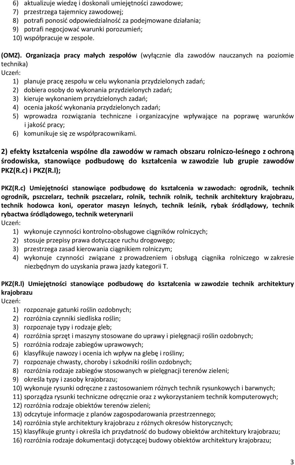 Organizacja pracy małych zespołów (wyłącznie dla zawodów nauczanych na poziomie technika) 1) planuje pracę zespołu w celu wykonania przydzielonych zadań; 2) dobiera osoby do wykonania przydzielonych