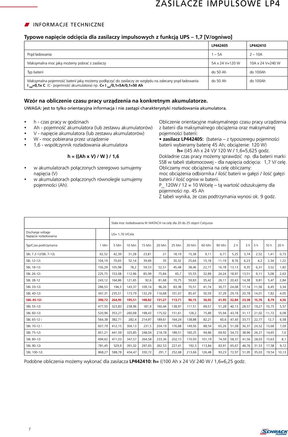 akumulatora) np. C= I ład /0,1=5A/0,1=50 Ah do 50 Ah do 100Ah Wzór na obliczenie czasu pracy urządzenia na konkretnym akumulatorze.