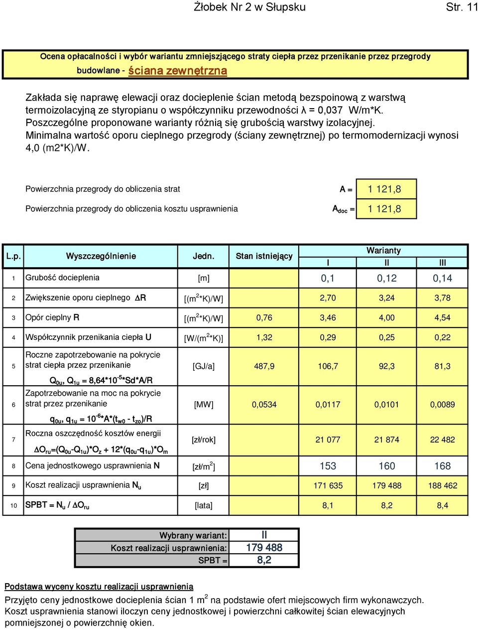 bezspoinową z warstwą termoizolacyjną ze styropianu o współczynniku przewodności λ = 0,037 W/m*K. Poszczególne proponowane warianty różnią się grubością warstwy izolacyjnej.