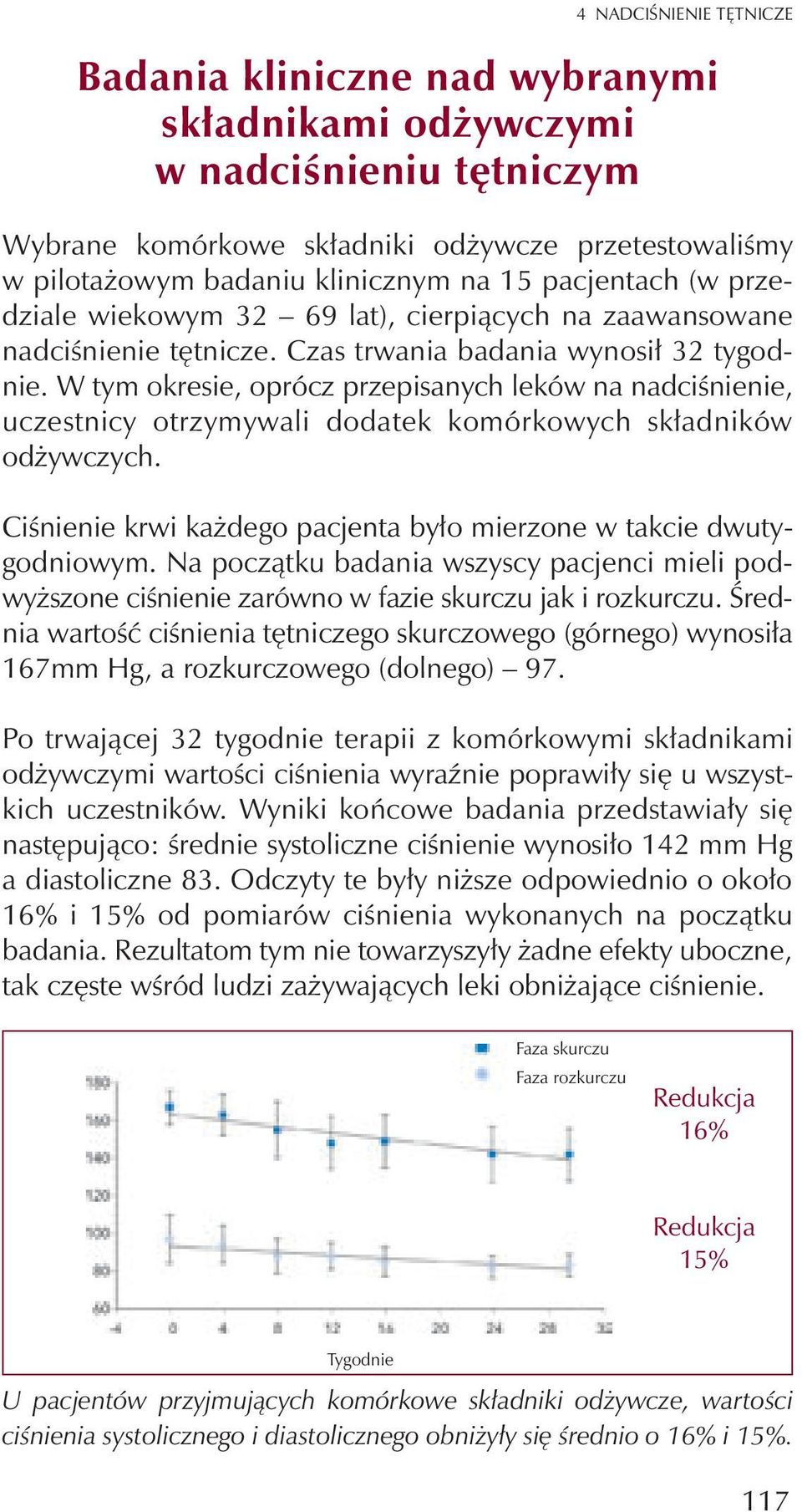 W tym okresie, oprócz przepisanych leków na nadciœnienie, uczestnicy otrzymywali dodatek komórkowych sk³adników od ywczych. Ciœnienie krwi ka dego pacjenta by³o mierzone w takcie dwutygodniowym.