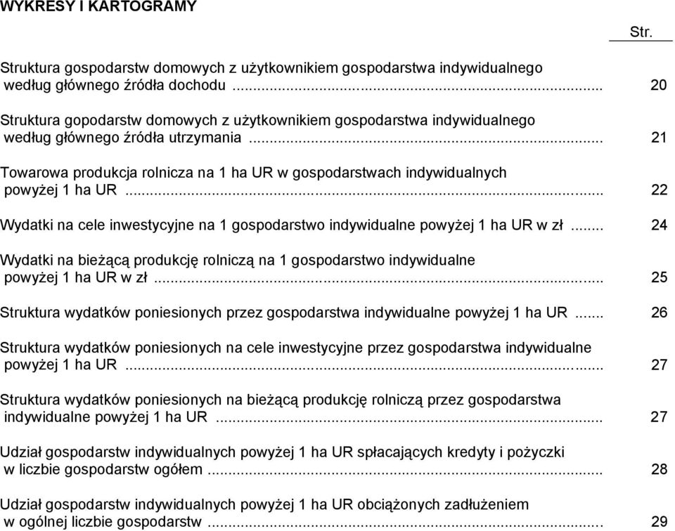 .. 21 Towarowa produkcja rolnicza na 1 ha UR w gospodarstwach indywidualnych powyżej 1 ha UR... 22 Wydatki na cele inwestycyjne na 1 gospodarstwo indywidualne powyżej 1 ha UR w zł.