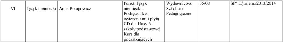 Podręcznik z ćwiczeniami i płytą CD dla klasy 6.