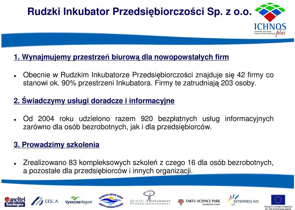 90% przestrzeni Inkubatora. Firmy te zatrudniają 20
