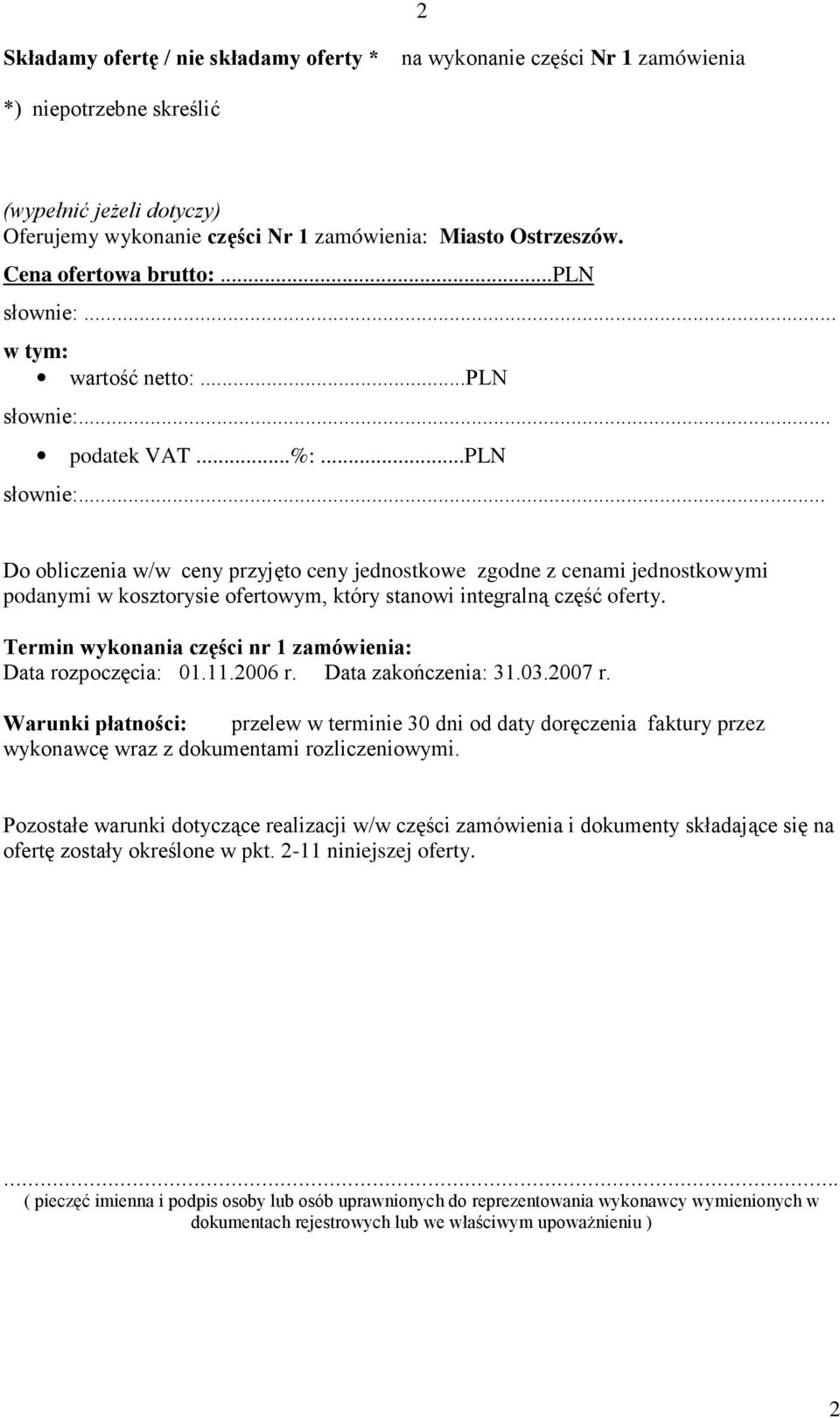 części Nr 1 zamówienia: Miasto