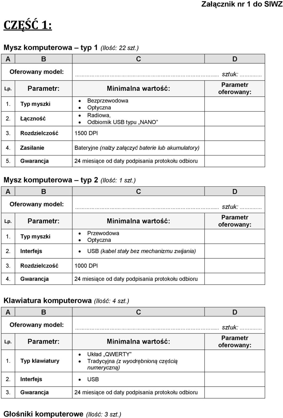 Typ myszki Przewodowa Optyczna 2. Interfejs USB (kabel stały bez mechanizmu zwijania) 3. Rozdzielczość 1000 DPI 4.