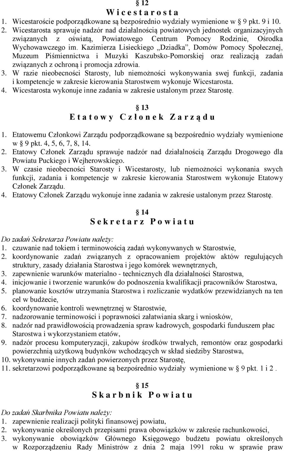 Kazimierza Lisieckiego Dziadka, Domów Pomocy Społecznej, Muzeum Piśmiennictwa i Muzyki Kaszubsko-Pomorskiej oraz realizacją zadań związanych z ochroną i promocja zdrowia. 3.