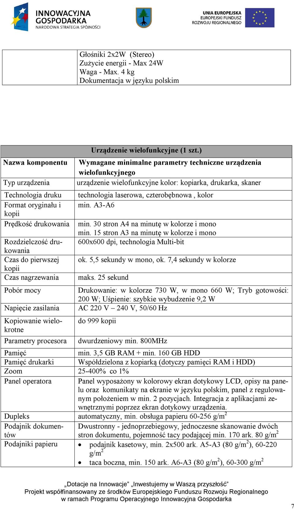 Pobór mocy Napięcie zasilania Kopiowanie wielokrotne Parametry procesora Urządzenie wielofunkcyjne (1 szt.