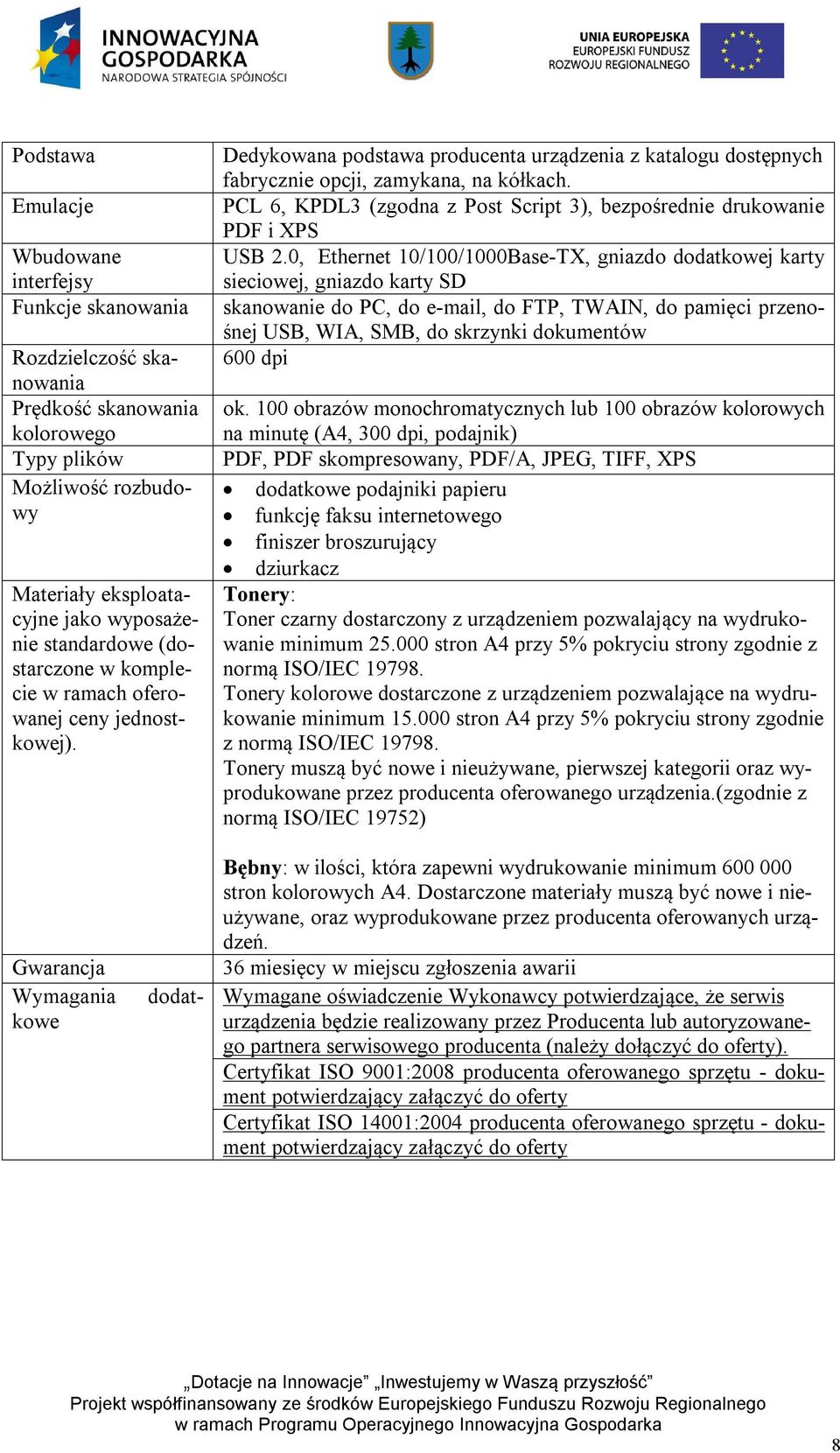 PCL 6, KPDL3 (zgodna z Post Script 3), bezpośrednie drukowanie PDF i XPS USB 2.