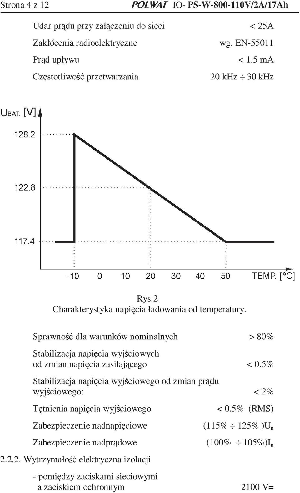 Sprawność dla warunków nominalnych > 80% Stabilizacja napięcia wyjściowych od zmian napięcia zasilającego < 0.