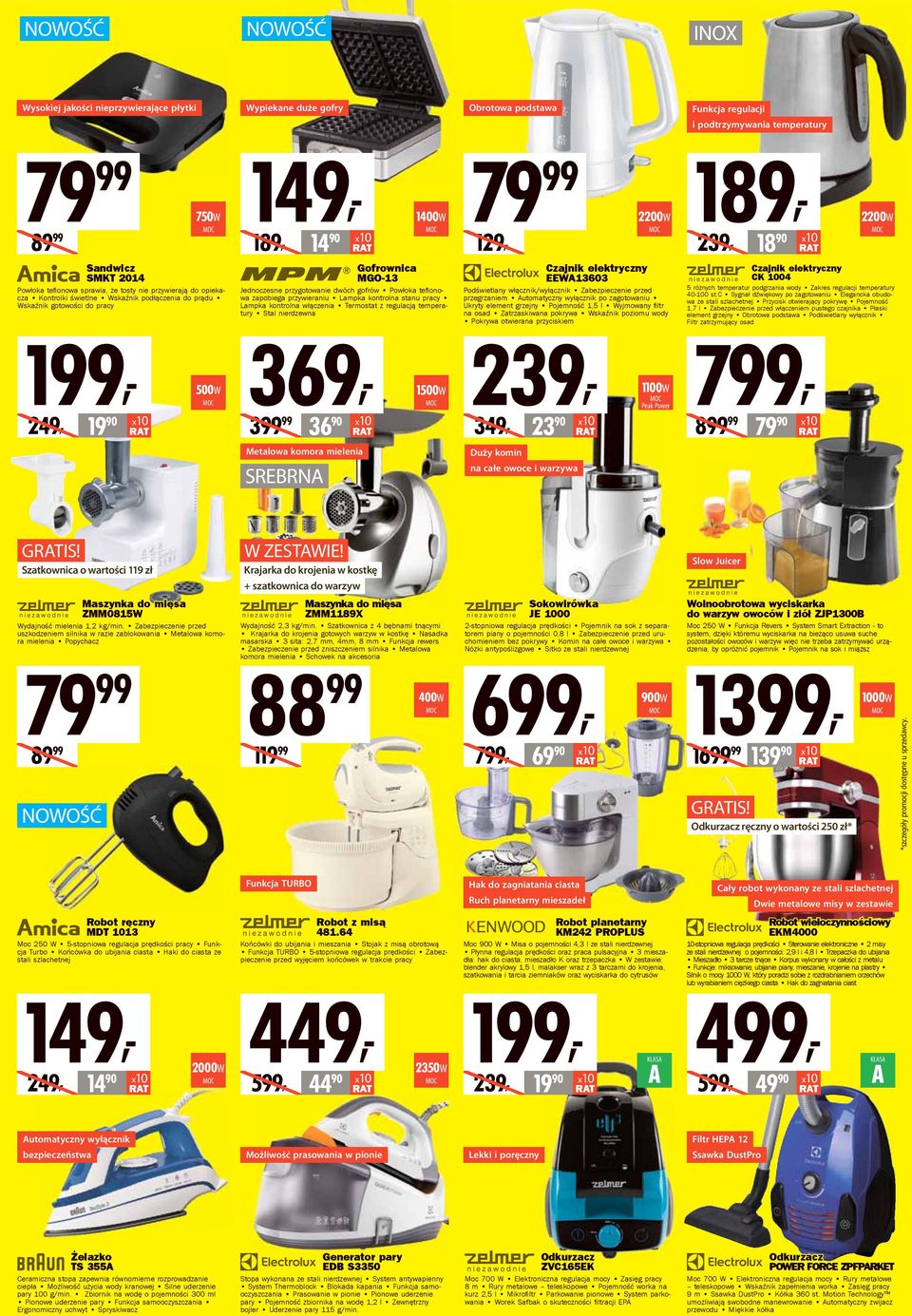 14 90 1400W Gofrownica MGO-13 Jednoczesne przygotowanie dwóch gofrów Powłoka tefl onowa zapobiega przywieraniu Lampka kontrolna stanu pracy Lampka kontrolna włączenia Termostat z regulacją