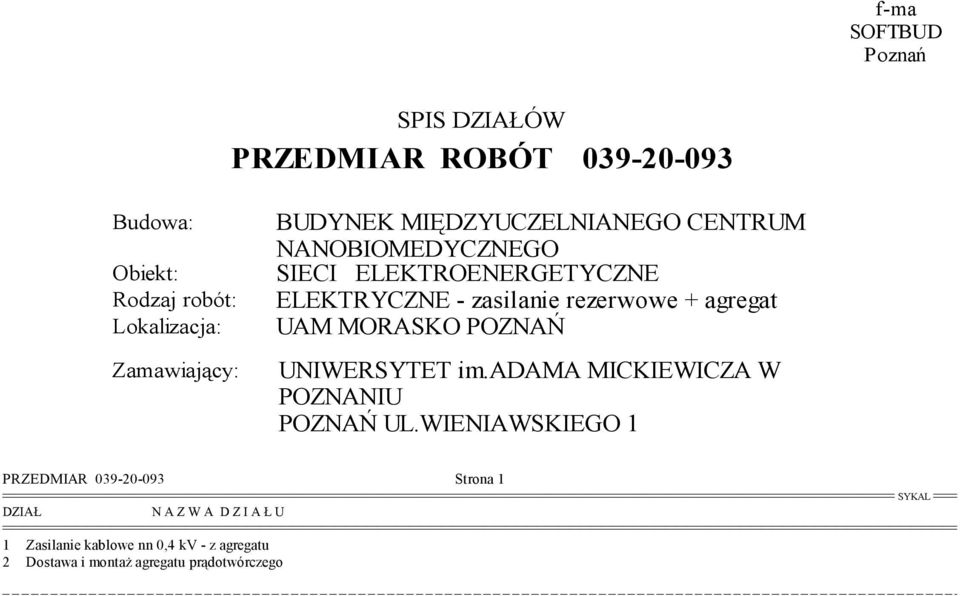 A Ł U 1 Zasilanie kablowe nn 0,4 kv - z