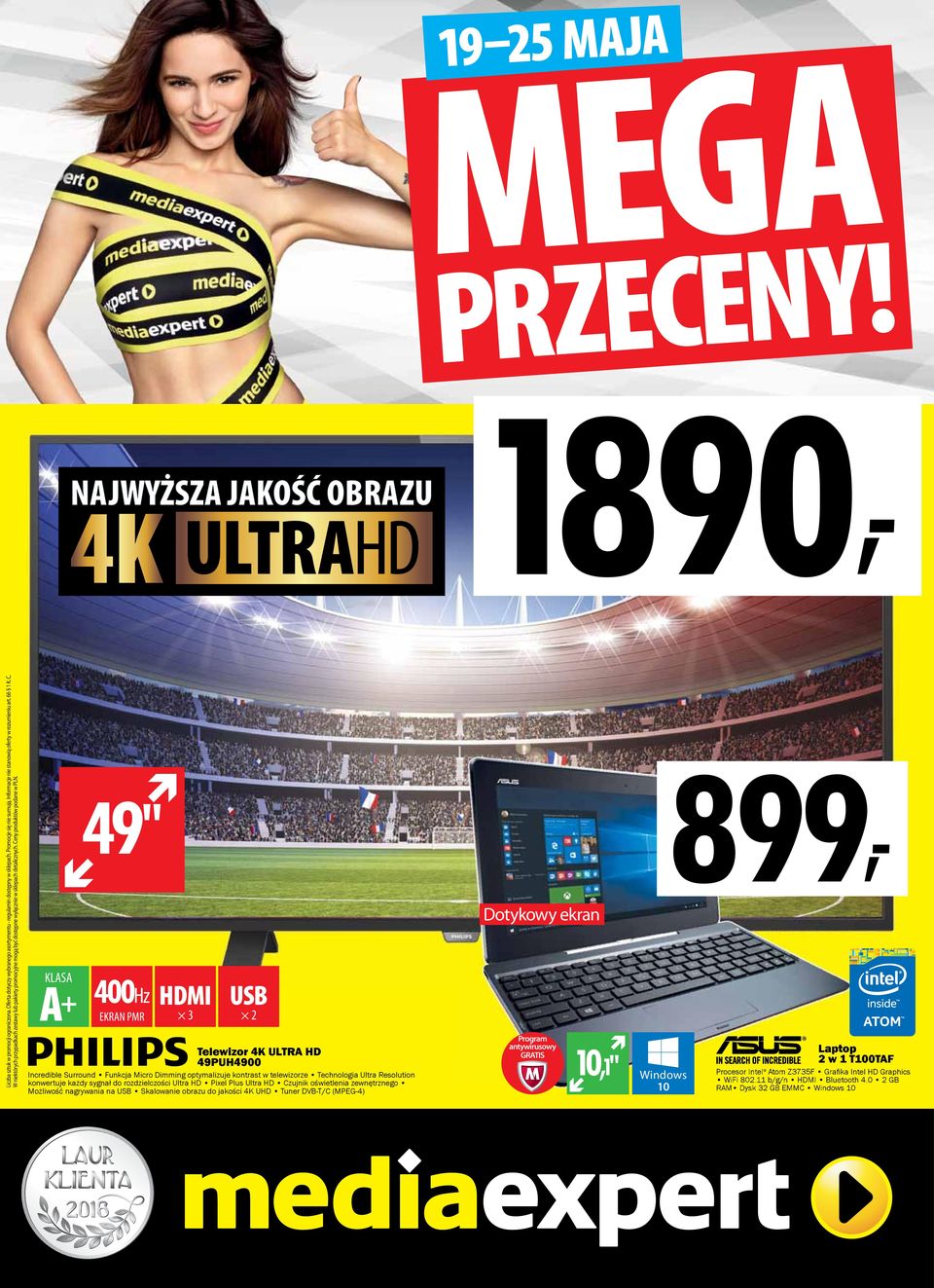 A + 49" 400Hz MI EKRAN PMR 3 2 Telewizor 4K ULTRA 49PUH4900 Incredible Surround Funkcja Micro Dimming optymalizuje kontrast w telewizorze Technologia Ultra Resolution konwertuje każdy sygnał do