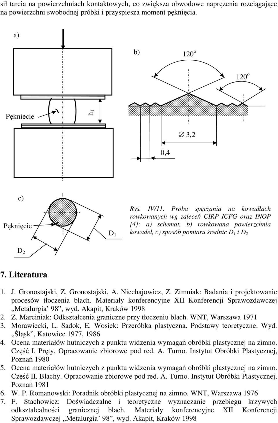 Gronostajski, A. Niechajowicz, Z. Zimniak: Baania i projektowanie procesów tłoczenia blach. Materiały konferencyjne XII Konferencji Sprawozawczej Metalurgia 98, wy. Akapit, Kraków 998. Z. Marciniak: Okształcenia graniczne przy tłoczeniu blach.