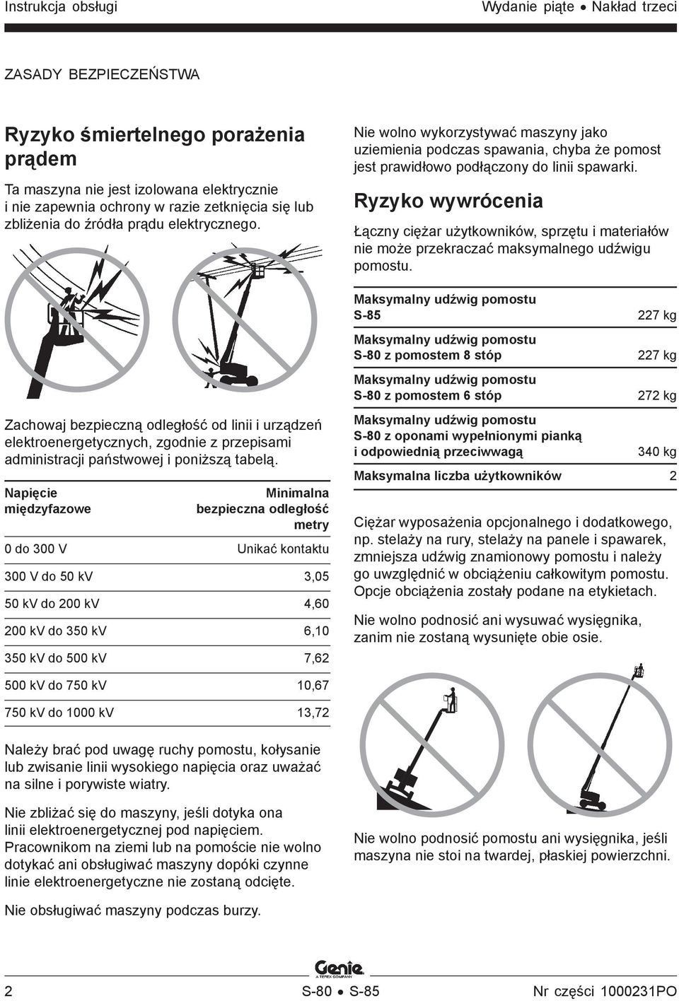 Ryzyko wywrócenia Łączny ciężar użytkowników, sprzętu i materiałów nie może przekraczać maksymalnego udźwigu pomostu.