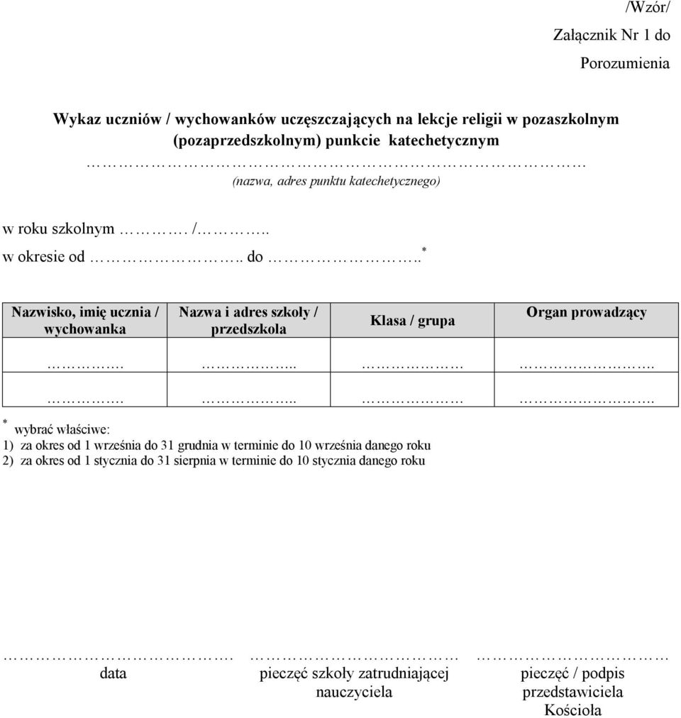 . * Nazwisko, imię ucznia / wychowanka Nazwa i adres szkoły / przedszkola Klasa / grupa Organ prowadzący.