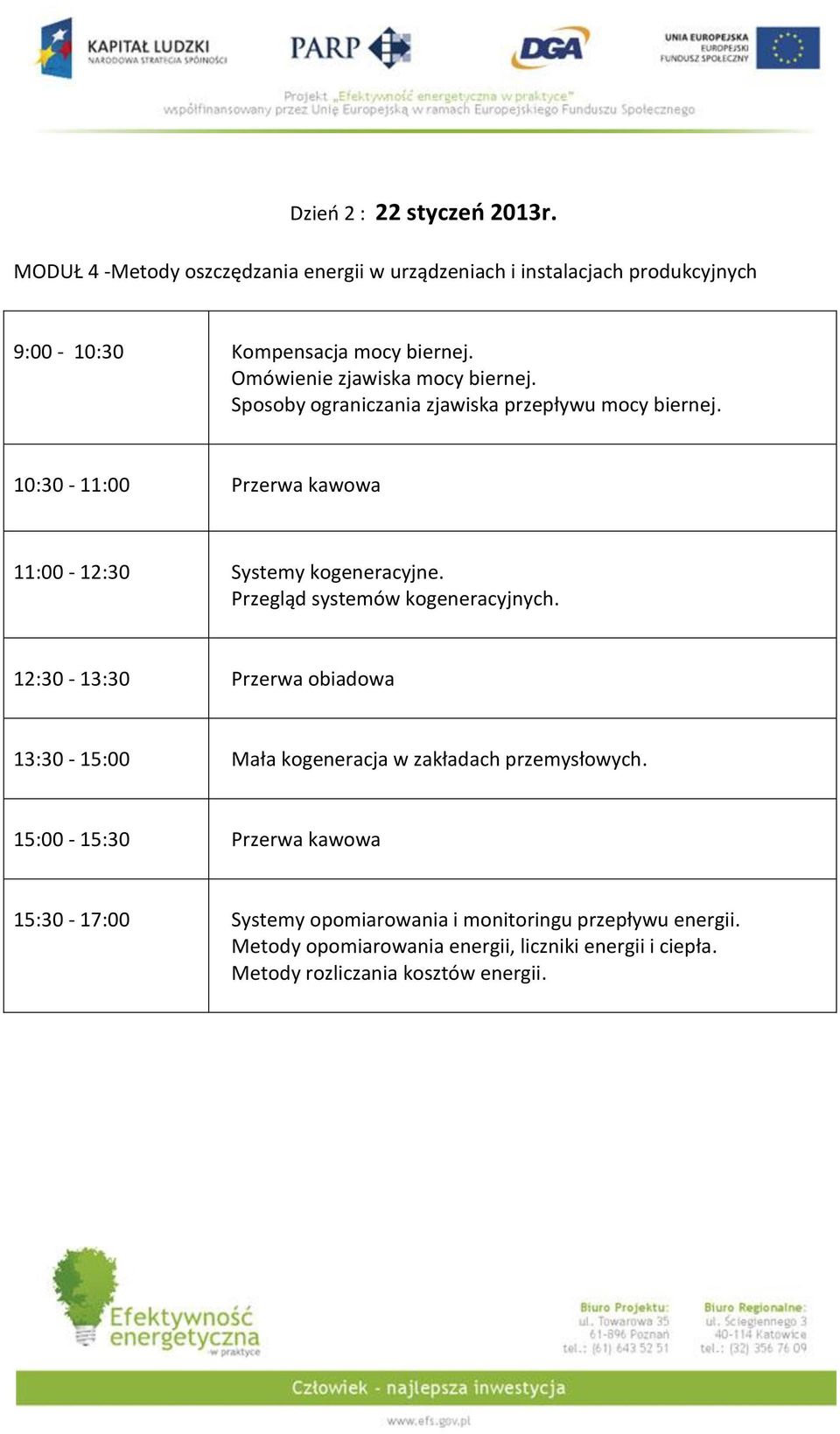 Omówienie zjawiska mocy biernej. Sposoby ograniczania zjawiska przepływu mocy biernej. 11:00-12:30 Systemy kogeneracyjne.