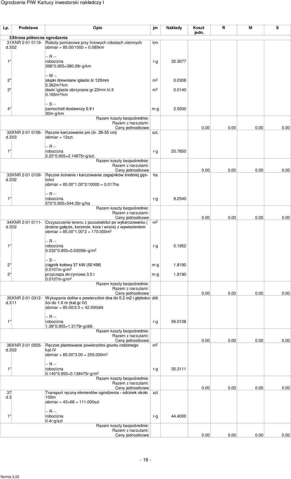 5500 30-g/k 32 KNR 2-01 0106-03 Ręczne karczowanie pni ąśr. 26-35 cł obiar = 12. 1* robocizna r-g 25.7850 2.25*0.955=2.14875r-g/.