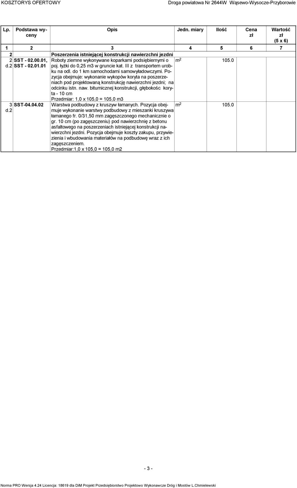 naw. bitumicznej konstrukcji, głębokośc koryta - 10 cm m 2 105.0 3 SST-04.04.02 d.2 Przedmiar: 1,0 x 105,0 = 105,0 m3 Warstwa podbudowy z kruszyw łamanych.