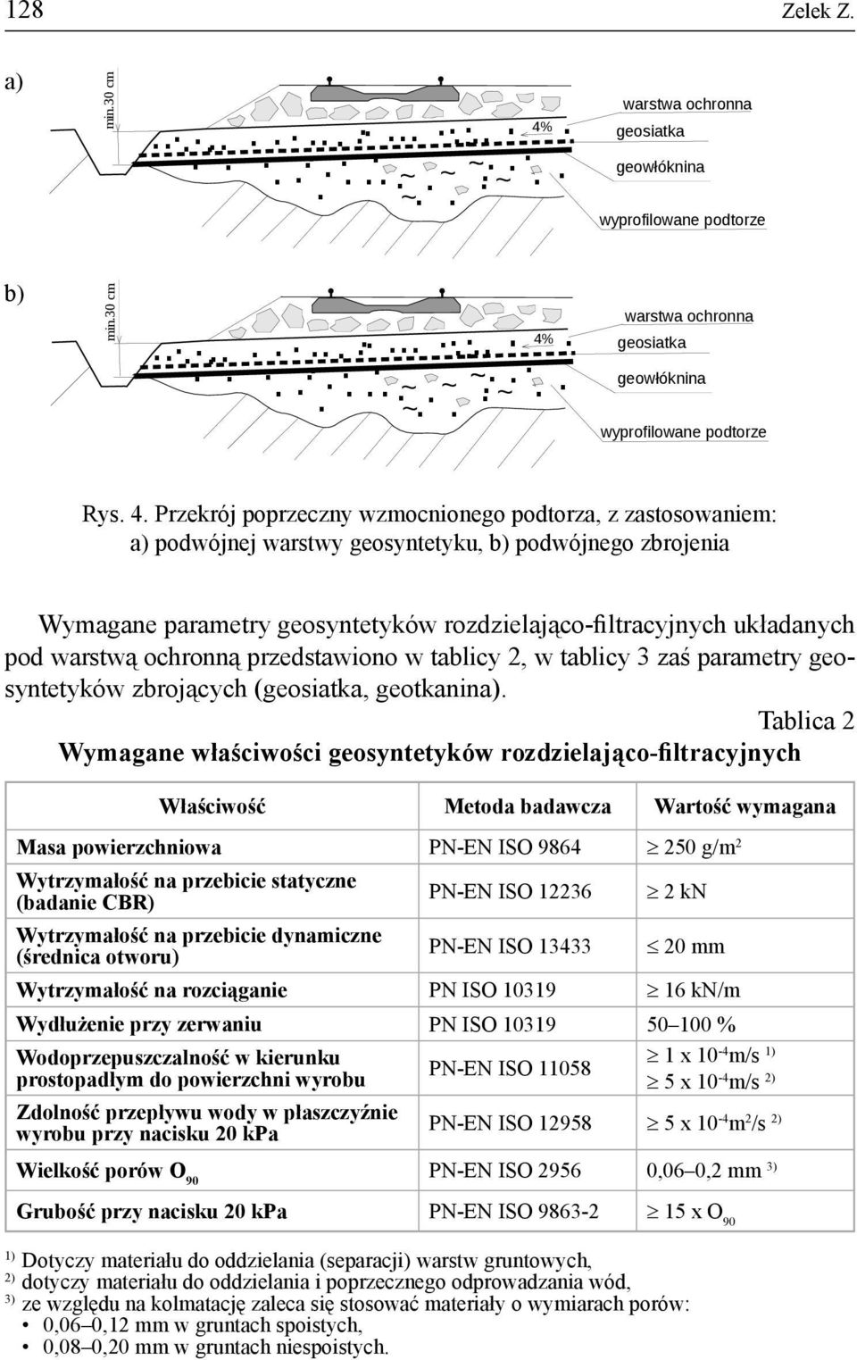 warstwą ochronną przedstawiono w tablicy 2, w tablicy 3 zaś parametry geosyntetyków zbrojących (geosiatka, geotkanina).