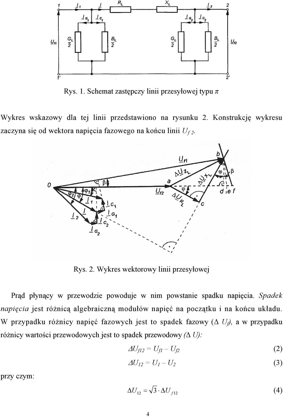 Rys. 2. Wykres wektorowy linii przesyłowej Prąd płynący w przewodzie powoduje w nim powstanie spadku napięcia.