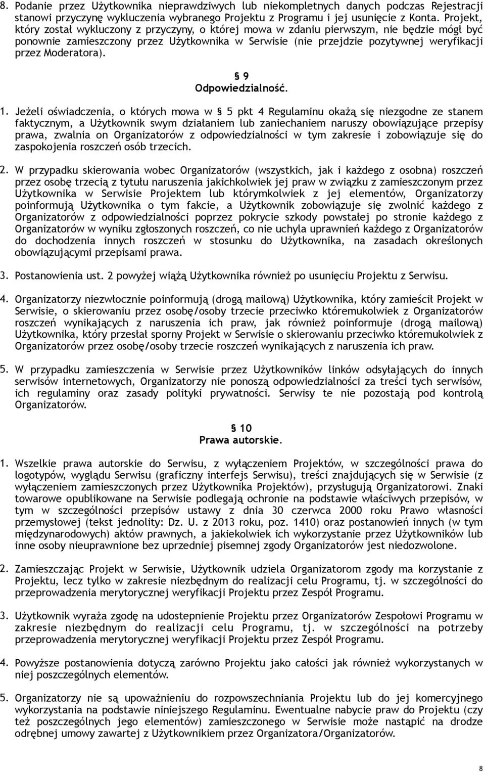 Moderatora). 9 Odpowiedzialność. 1.