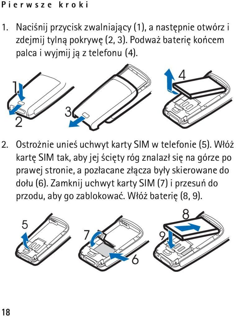 W³ó kartê SIM tak, aby jej ciêty róg znalaz³ siê na górze po prawej stronie, a poz³acane z³±cza by³y