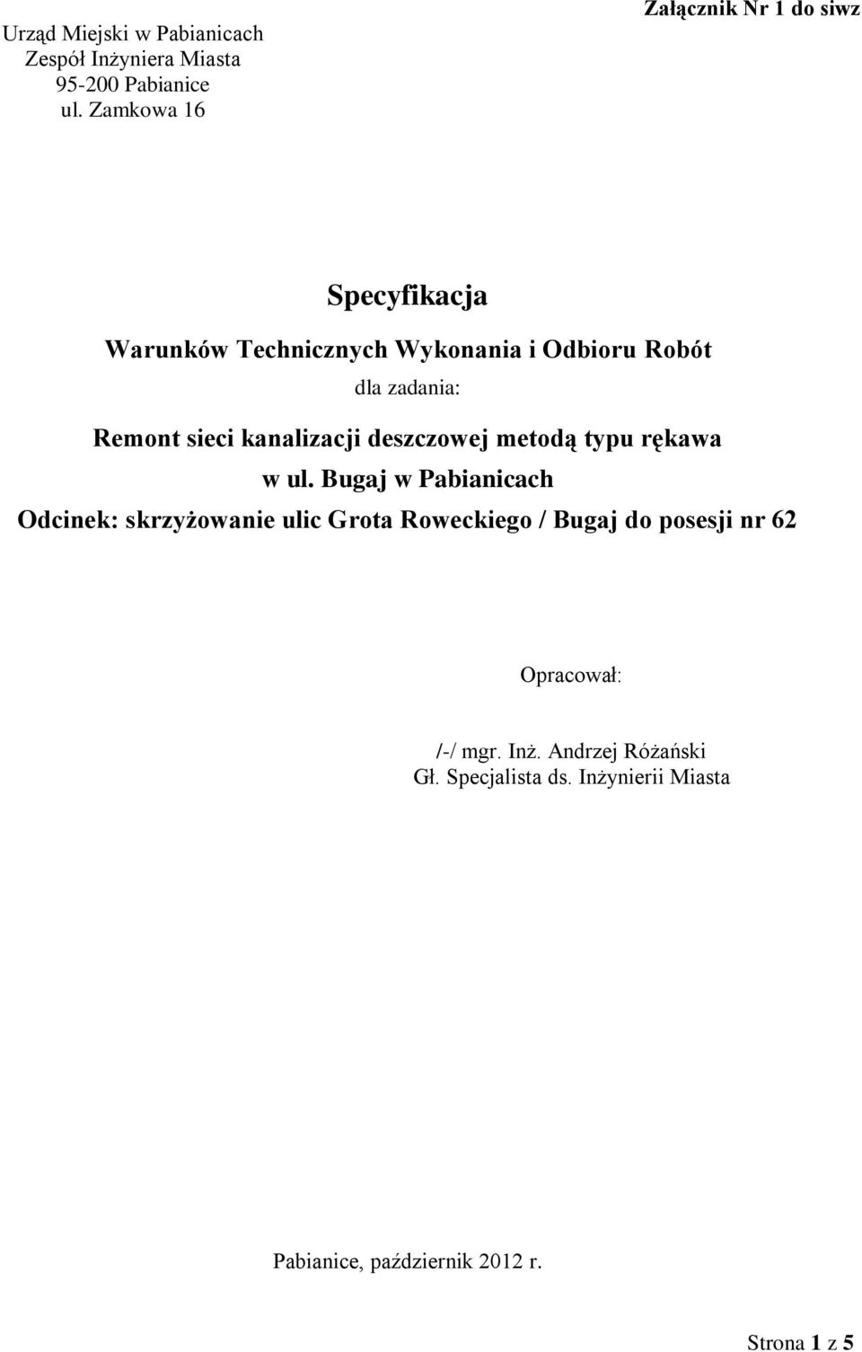 sieci kanalizacji deszczwej metdą typu rękawa w ul.