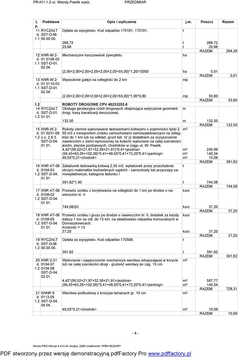 (2,00+2,00+2,00+2,00+2,00+2,00+55,00)*1,00*0,80 p 53,60 RAZEM 53,60 1.2 ROBOTY DROGOWE CPV 45233252-0 14 RYCZAŁT SST-D-01. 1.2 15 1.2 01 0231-08 z.o. 2.8.3. SST-D-04.