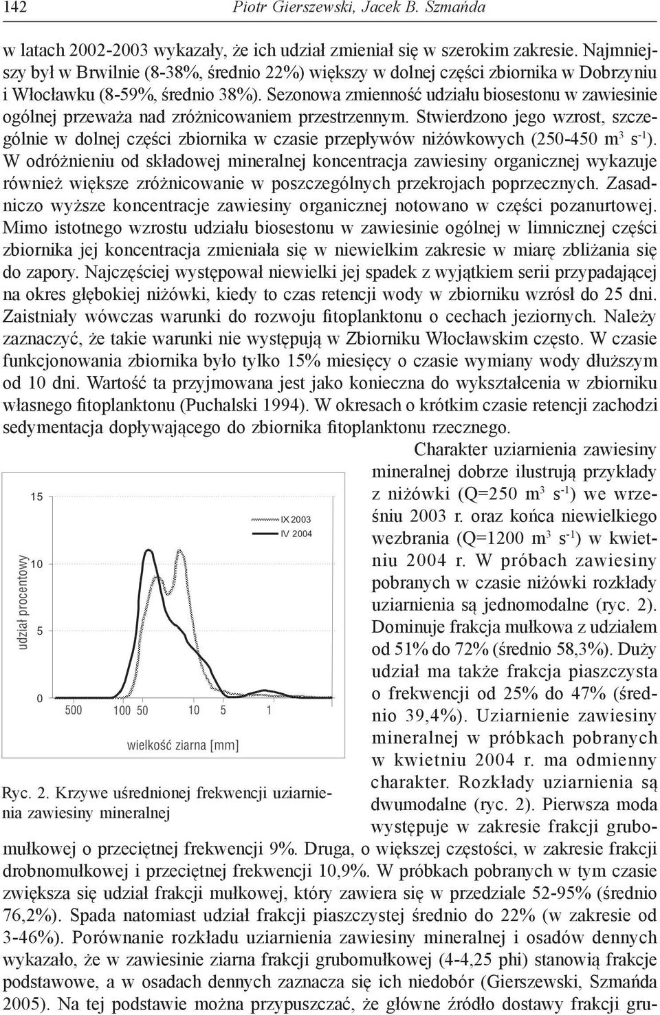 Sezonowa zmienność udziału biosestonu w zawiesinie ogólnej przeważa nad zróżnicowaniem przestrzennym.