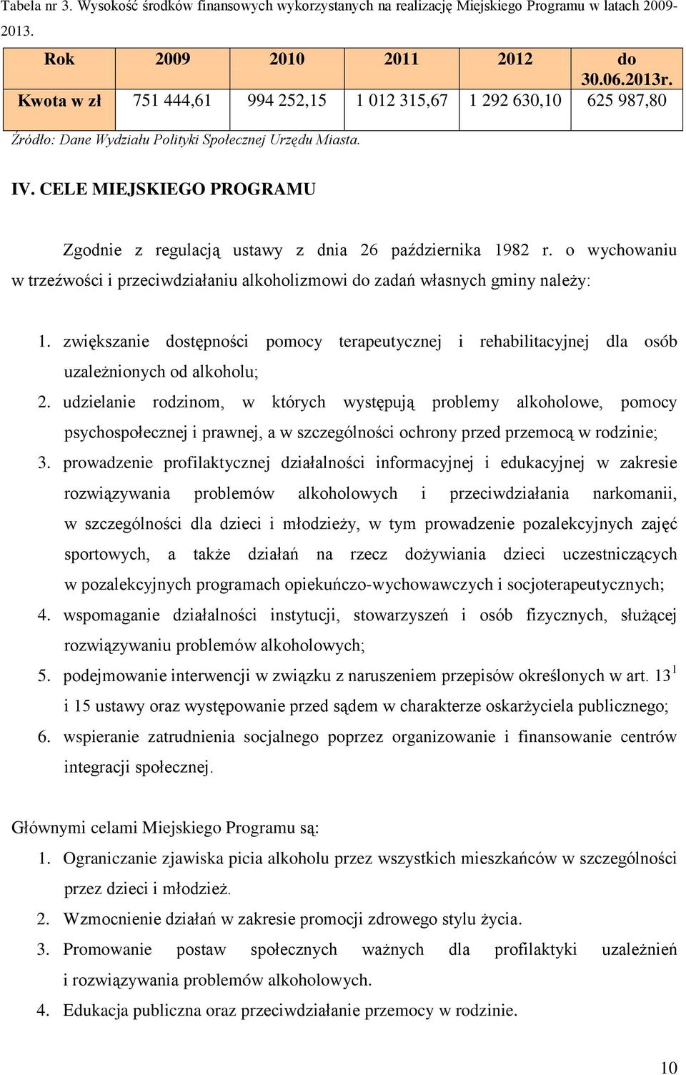 CELE MIEJSKIEGO PROGRAMU Zgodnie z regulacją ustawy z dnia 26 października 1982 r. o wychowaniu w trzeźwości i przeciwdziałaniu alkoholizmowi do zadań własnych gminy należy: 1.