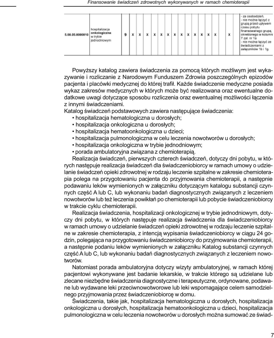 Ka de œwiadczenie medyczne posiada wykaz zakresów medycznych w których mo e byæ realizowana oraz ewentualne dodatkowe uwagi dotycz¹ce sposobu rozliczenia oraz ewentualnej mo liwoœci ³¹czenia z innymi