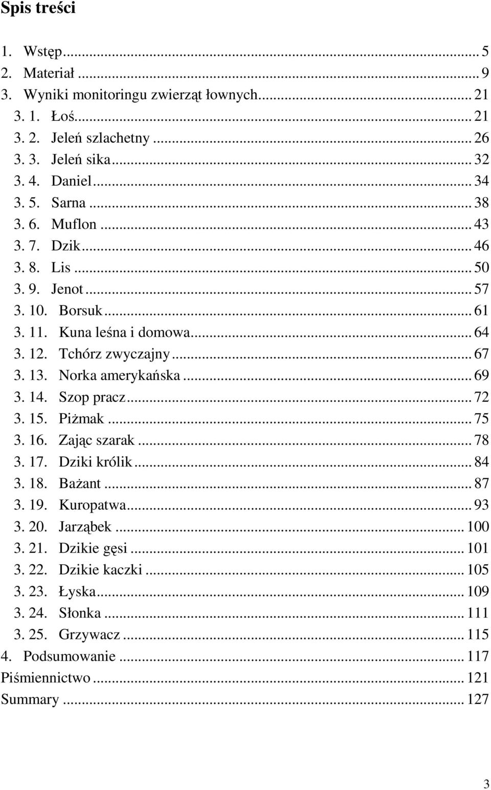 Norka amerykańska... 69 3. 14. Szop pracz... 72 3. 15. PiŜmak... 75 3. 16. Zając szarak... 78 3. 17. Dziki królik... 84 3. 18. BaŜant... 87 3. 19. Kuropatwa... 93 3. 20. Jarząbek.