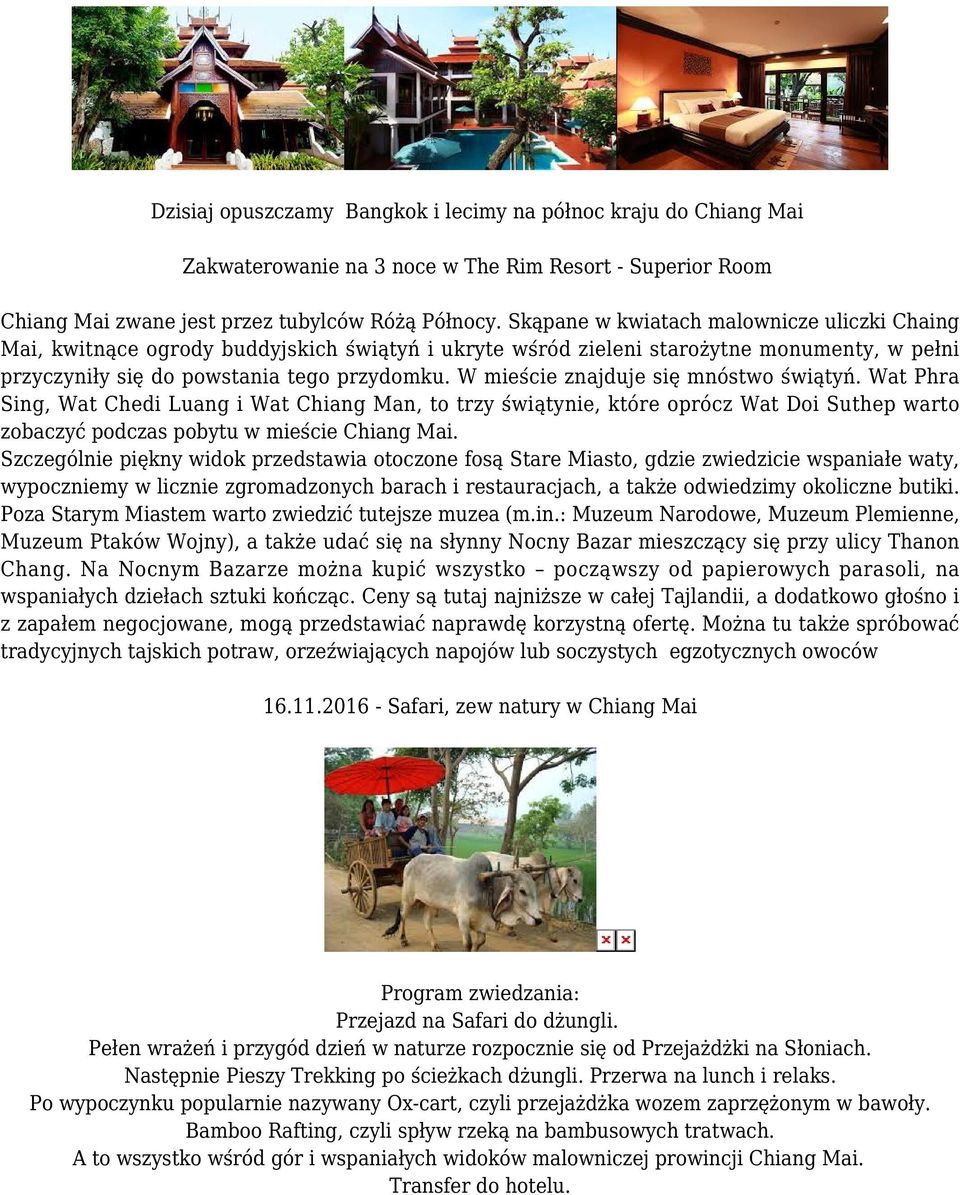 W mieście znajduje się mnóstwo świątyń. Wat Phra Sing, Wat Chedi Luang i Wat Chiang Man, to trzy świątynie, które oprócz Wat Doi Suthep warto zobaczyć podczas pobytu w mieście Chiang Mai.