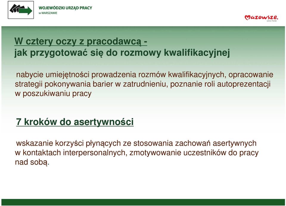 poznanie roli autoprezentacji w poszukiwaniu pracy 7 kroków do asertywności wskazanie korzyści