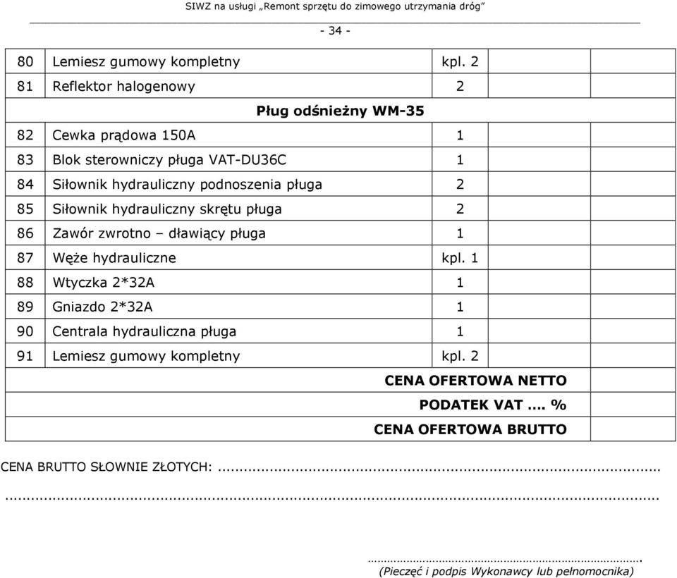 podnoszenia pługa 2 85 Siłownik hydrauliczny skrętu pługa 2 86 Zawór zwrotno dławiący pługa 87 Węże hydrauliczne kpl.