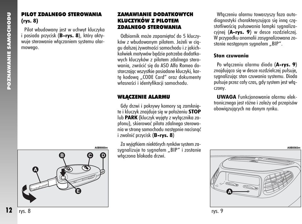 Je eli w ciàgu dalszej ywotnoêci samochodu i z jakichkolwiek motywów b dzie potrzeba dodatkowych kluczyków z pilotem zdalnego sterowania, zwróciç si do ASO Alfa Romeo dostarczajàc wszystkie posiadane