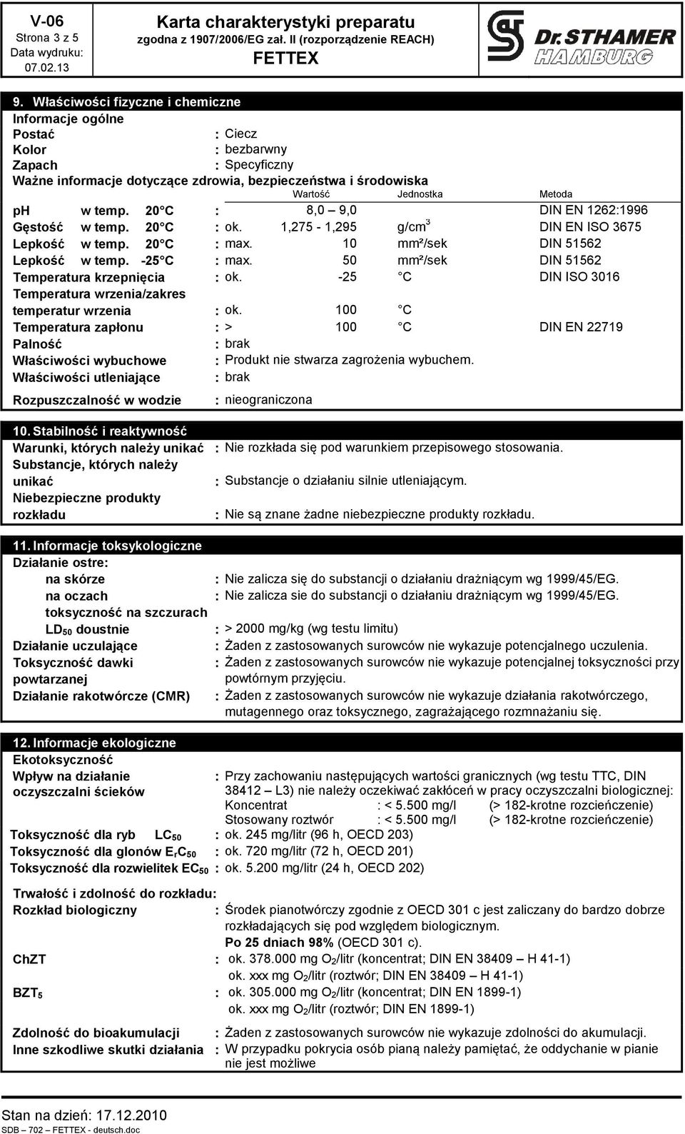 20 C 8,0 9,0 DIN EN 12621996 Gęstość w temp. 20 C ok. 1,275-1,295 g/cm 3 DIN EN ISO 3675 Lepkość w temp. 20 C max. 10 mm²/sek DIN 51562 Lepkość w temp. -25 C max.