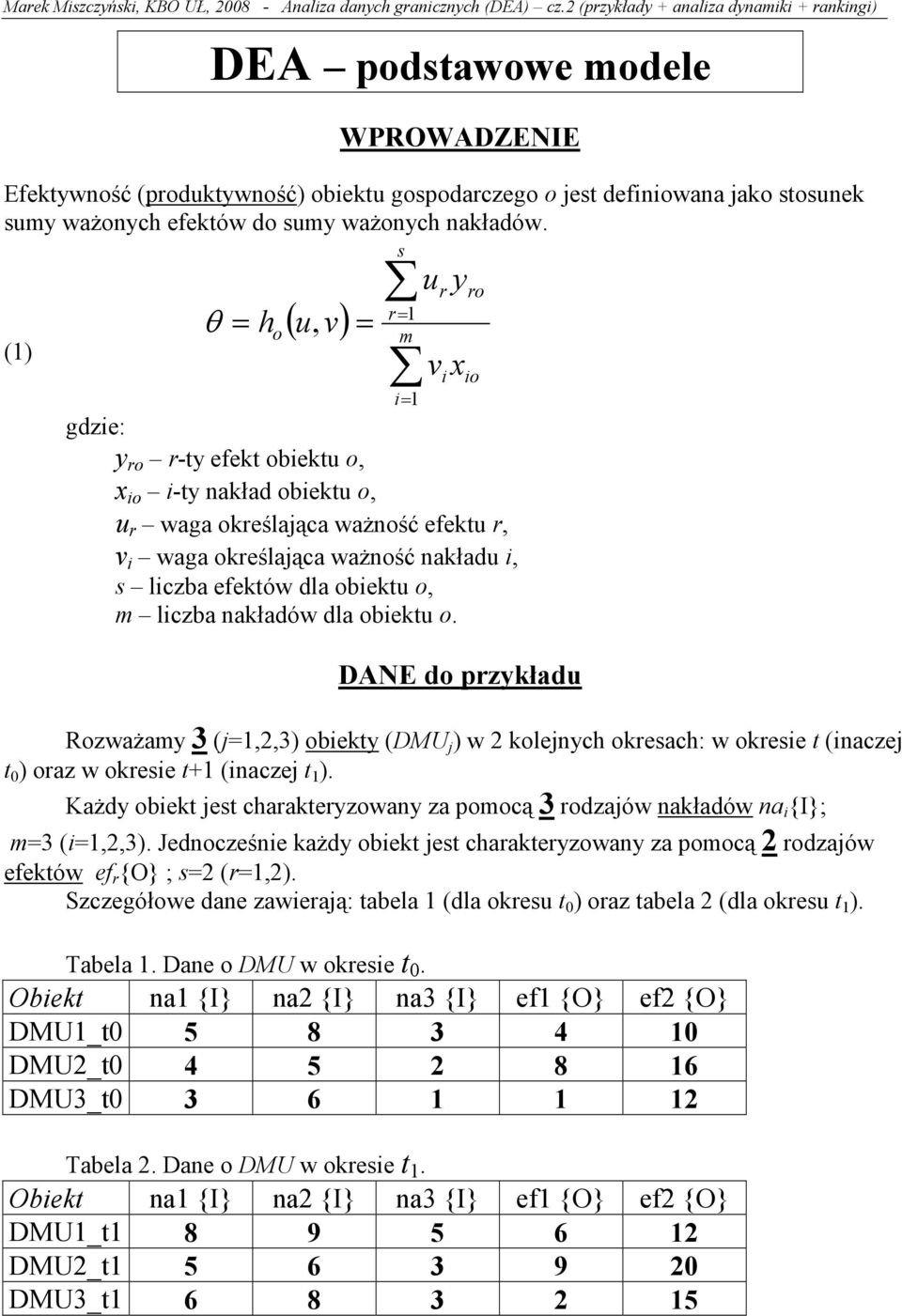 () θ ( u v) r= = ho = m s i= gdzie: ro r- efek obieku o io i- akład obieku o u r waga określaąca ważość efeku r v i waga określaąca ważość akładu i s liczba efeków obieku o m liczba akładów obieku o.
